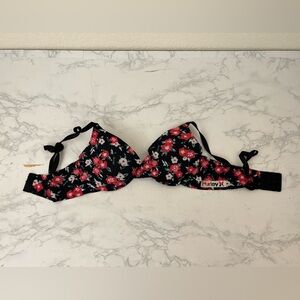Hurley padded bra adjustable straps Red Black Floral women's sz 34B Hook Loop​